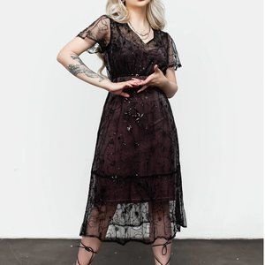NEW DISTURBIA Lune Sequined Tiered Velvet Slip Dress
